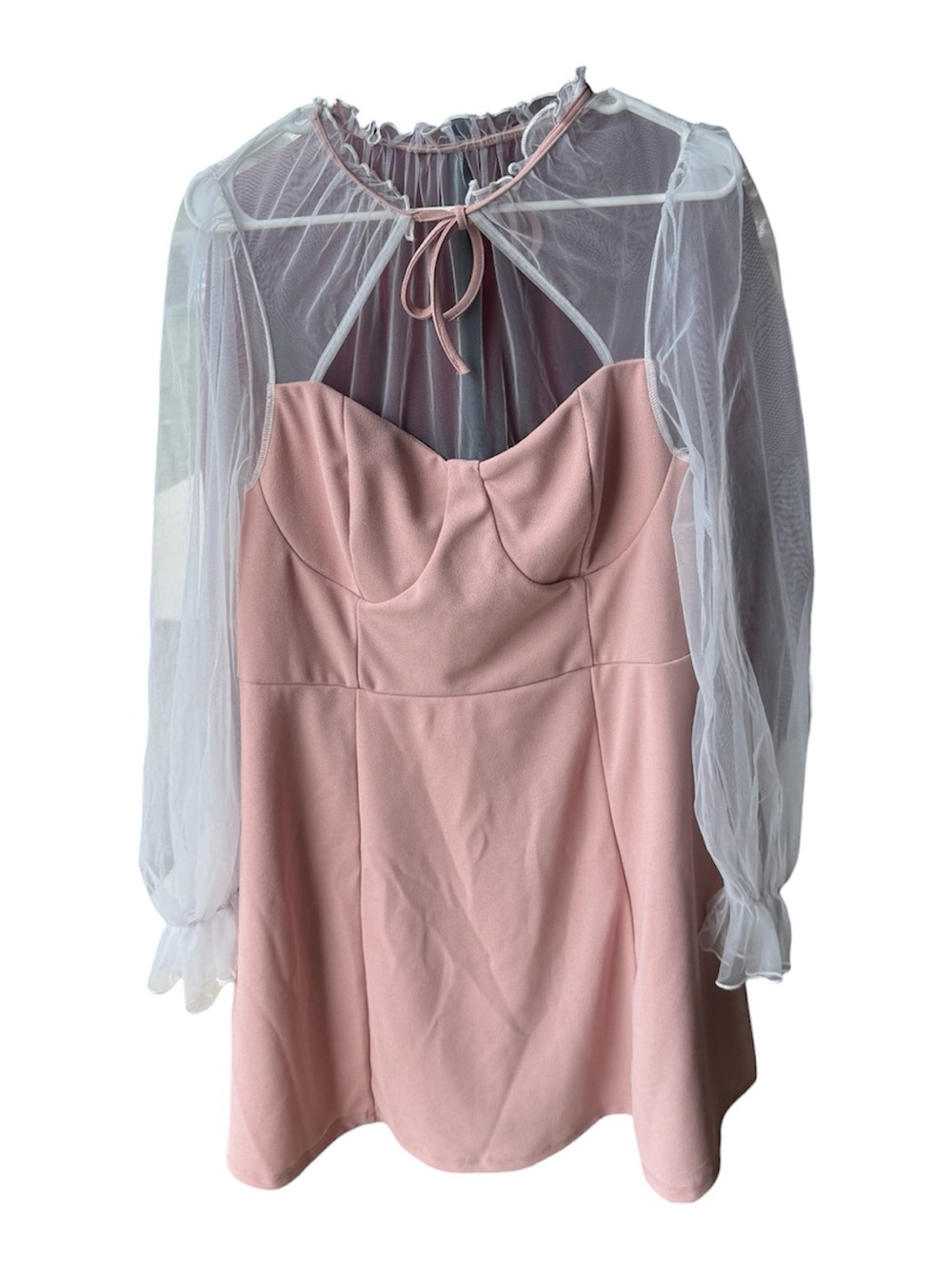 SHEIN Pink Mesh Sleeve Long Sleeve Mini Dress